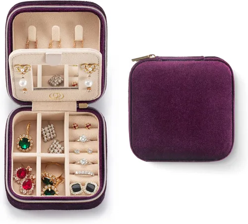 ZPROW Joyero de viaje de terciopelo de felpa, organizador de joyas de viaje, estuche de viaje para joyas, joyero de viaje, pequeño joyero para