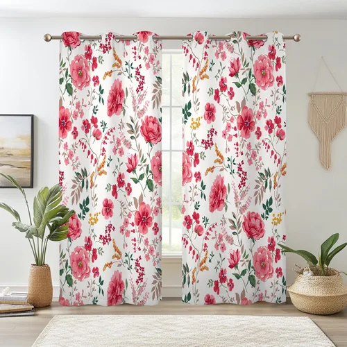 Miniatura 44 de Renaiss - Cortinas opacas florales boho, cortinas de ventana con aislamiento térmico y estampado de flores y plantas bohemias para dormitorio