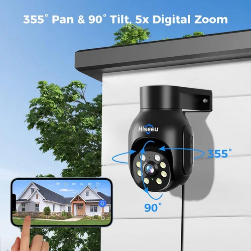 Miniatura 4 de Hiseeu Sistema de cámara de seguridad inalámbrico, todo en uno con monitor LCD de 15 pulgadas, NVR de 10 canales, 4 unidades de cámara PTZ de 5 MP