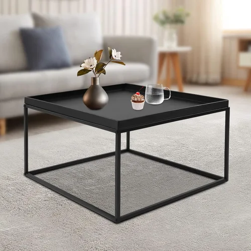 Miniatura 6 de DYRABREST Mesa auxiliar de metal de 2 niveles, estante de almacenamiento de 23.2 pulgadas, color negro, mesa auxiliar pequeña, mesita de noche, mesa