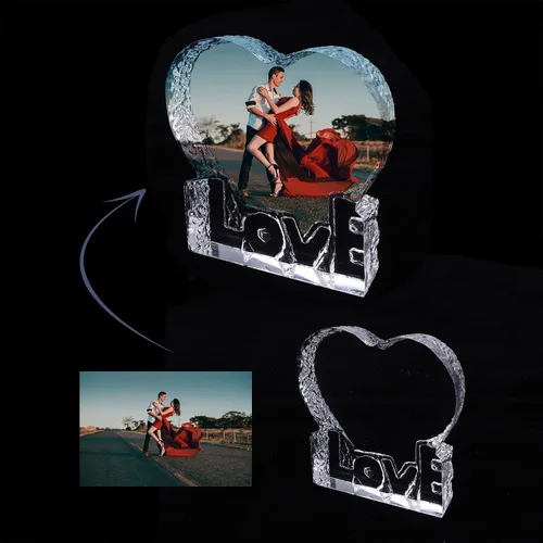 Miniatura 2 de Marco de fotos de cristal personalizado con forma de corazón, marco de placa de impresión de imagen, marco de soporte de placa de escritorio