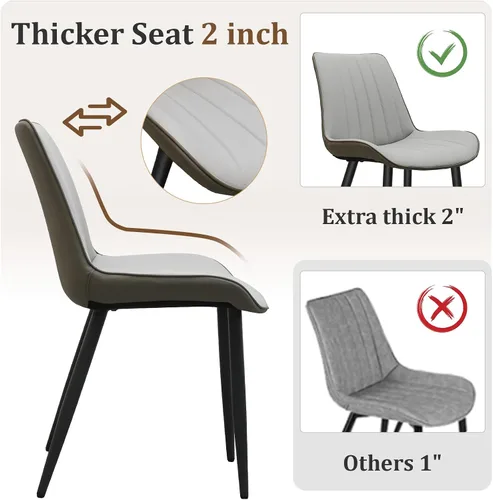 Miniatura 5 de Juego de 4 sillas de comedor tapizadas de piel sintética, modernas sillas de cocina y comedor con cómodos cojines y patas de metal negro, diseño