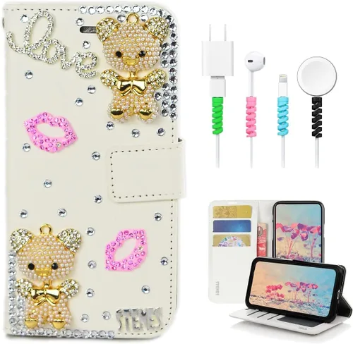 Miniatura 5 de Bling - Funda tipo cartera compatible con iPod Touch de 7ª generación (2019), elegante, diseño 3D hecho a mano de libélula y mariposa, funda de Azul