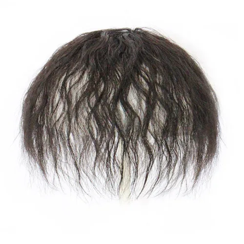 Miniatura 5 de Postizo rizado de aspecto natural esponjoso con clip de cabello humano con flequillo, peluca de repuesto para cabello fino, 279.5 in, 6.7 in