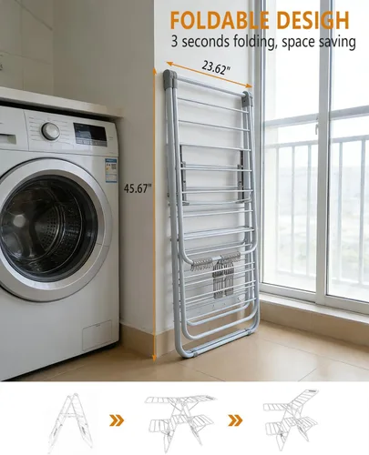 Miniatura 3 de Estante de secado de ropa, estantes plegables de 2 niveles para secar ropa, estante de secado de acero inoxidable plegable para interiores