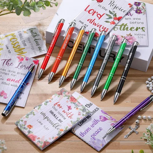 Miniatura 4 de Geyee - Juego de 40 bolígrafos cristianos para notas, 20 mini cuadernos con versículos de la Biblia, 20 bolígrafos inspiradores, cuaderno