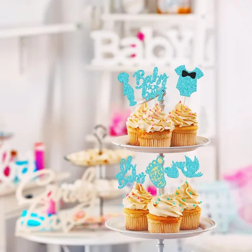Miniatura 6 de Ephlyn 24 adornos azules para tartas con diseño de cisne, suministros de fiesta temática de baby shower, decoraciones para niños y niños, fiesta