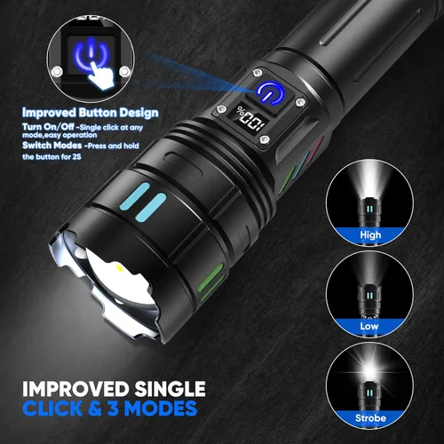 Miniatura 3 de Linternas recargables de alto lúmenes 10000 de larga distancia, 3 modos de un solo clic, linterna LED súper brillante USB C de larga duración 15H