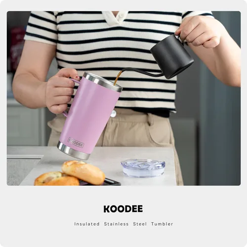 Miniatura 6 de koodee Taza de café aislada de 20 onzas con tapa y asa, acero inoxidable de doble pared al vacío, taza de campamento, vaso de café de viaje