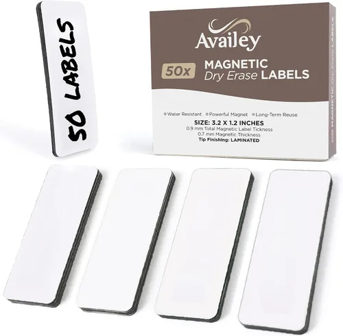Availey 50 Piezas (3.2 x 1.2 pulgadas) - Etiquetas Magnéticas Blancas de Borrado en Seco - Tiras Reutilizables para Aula, Hogar, Oficina, Garaje,