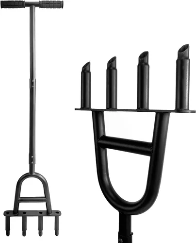 Manual Core Aerator Lawn Tool, Lawn Aerator Tool with 4 Hollow Tines, Plug Aerator 3-Piece Easy Assembly, 45" Ergonomic Yard Grass Aerator for Lawn,