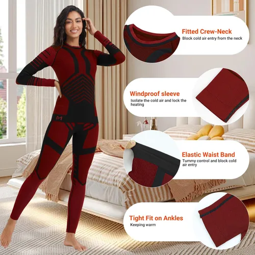 Miniatura 3 de MEETWEE - Ropa interior térmica para mujer, conjunto de primera capa de compresión para invierno, pantalones largos forrados de forro polar