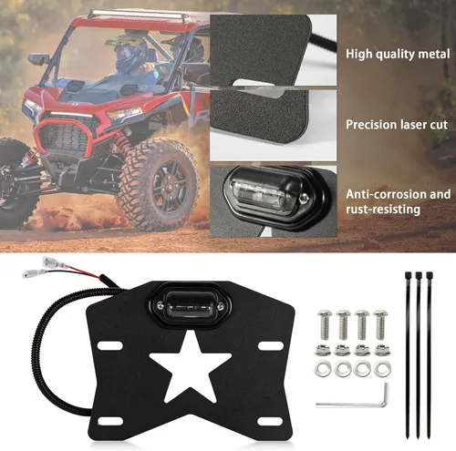 Miniatura 6 de Marco de soporte para matrícula ATV UTV con luz LED, universal para remolque, camión, RV, barco, carrito de golf, motos de nieve, SxS Ranger RZR