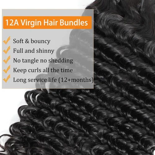 Miniatura 4 de Paquetes de cabello ondulado profundo, cabello humano rizado, 18 20 22 pulgadas, paquetes de cabello humano rizado y ondulado 100% sin procesar