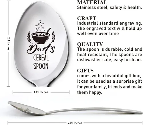 Miniatura 2 de Cuchara de cereales grabada de acero inoxidable para papá, día del padre, cumpleaños, Acción de Gracias de parte de la hija, el hijo, los niños