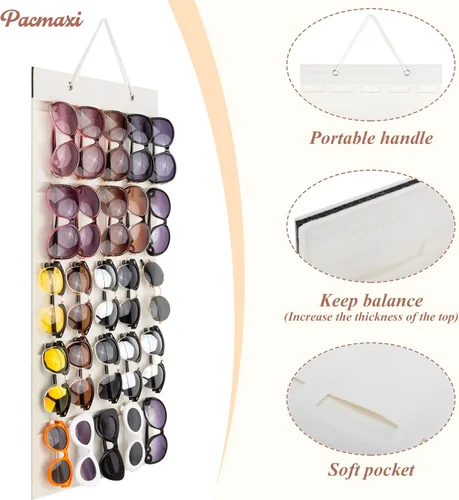 Miniatura 2 de PACMAXI Organizador de almacenamiento para lentes de sol, bolsillo de pared montado por gafas de sol, soporte de almacenamiento para anteojos Blanco