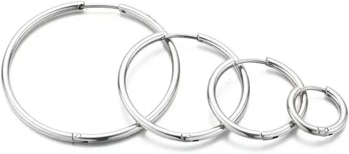 Miniatura 4 de Aretes de aro Huggie para mujeres y hombres, acero inoxidable quirúrgico 316L, 0.236 in, 0.315 in, 0.394 in, para hombre, aretes de aro