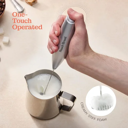 Miniatura 8 de Espumador de leche de mano potente, mini espumador de leche, mezclador de bebidas de acero inoxidable que funciona con batería (no incluida)
