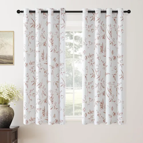Miniatura 12 de ChrisDowa Cortinas florales 100% opacas de 63 pulgadas de largo, 2 paneles para dormitorio, sala de estar, estampado de flores negras