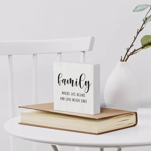 Miniatura 6 de mmiishe Letrero decorativo de madera con texto en inglés «Family Where Life Begins and Love Never Ends»
