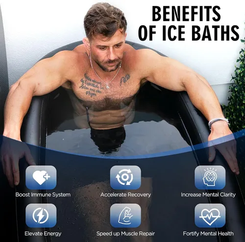 Miniatura 6 de Bañera fría grande XXL para atletas, bañera de hielo inflable con tapa, compatible con enfriadores, tina de hielo para recuperación de terapia