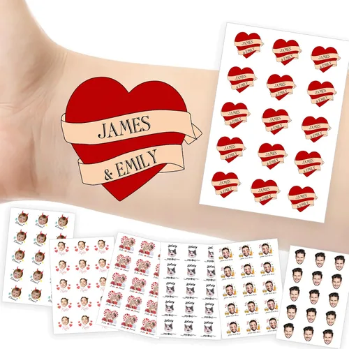 Miniatura 30 de Tatuajes temporales personalizados con foto y nombre, logotipo personalizado para adultos, niños, mujeres, hombres, regalo de boda, cumpleaños