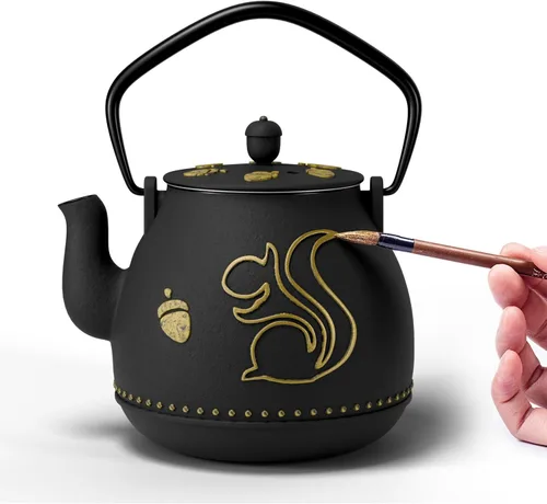 Miniatura 16 de Toptier - Tetera de hierro fundido, hervidor de té seguro para estufa japonés de hierro fundido, tetera de diseño de diamante con infusor removible