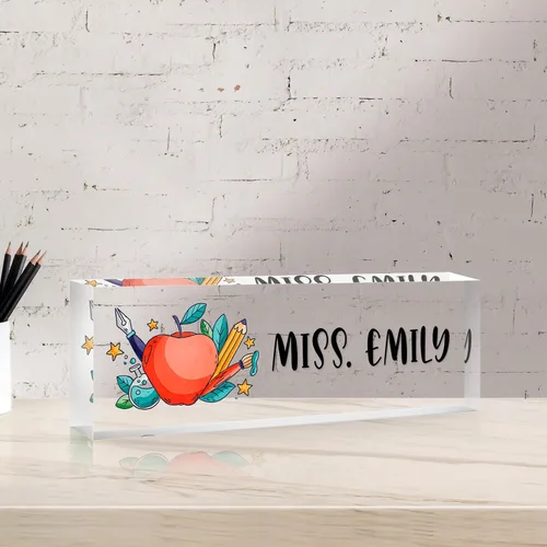 Placa de nombre de escritorio personalizada, placas de identificación de vidrio acrílico personalizadas para escritorios, placa de identificación de