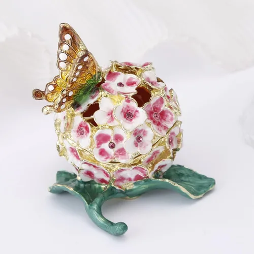 Miniatura 5 de Caja de joyería de flores de hortensias pintada a mano, joyero esmaltado con bisagras, organizador único de joyas de mini anillos, almacenamiento