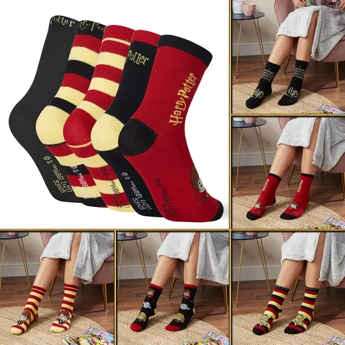 Miniatura 6 de Harry Potter Calcetines para mujer, 5 pares de calcetines para mujer, regalos, NegroRojo
