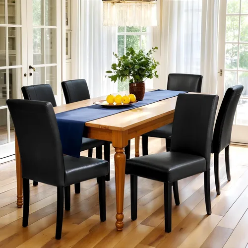 Miniatura 12 de CHUN YI Juego de 4 sillas de comedor tapizadas de piel sintética con ribete de cabeza de clavo y patas de madera, sillas laterales Parsons modernas