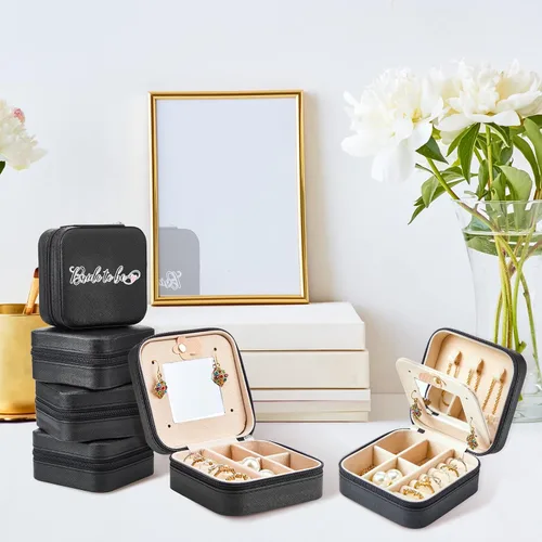 Miniatura 19 de Joyero de viaje de 10 piezas, cajas de regalo de dama de honor, organizador de viaje con espejo, caja pequeña de joyería, mini caja organizadora