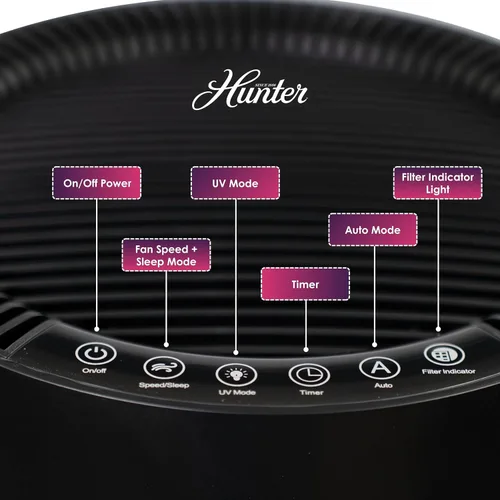 Miniatura 8 de Hunter Fan Company Humidificador y purificador de aire en uno, purificadores de aire de filtración avanzada para el hogar, purificadores de aire