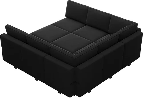 Miniatura 9 de Belffin - Sofá modular seccional con otomanos, terciopelo reversible, cama para invitados, tumbona, asiento con almacenamiento, color negro