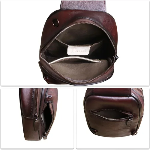 Miniatura 7 de LRTO Bolso bandolera pequeño de cuero genuino para mujeres y hombres, bolsa cruzada para el pecho, mochila para senderismo, deportes, viajes