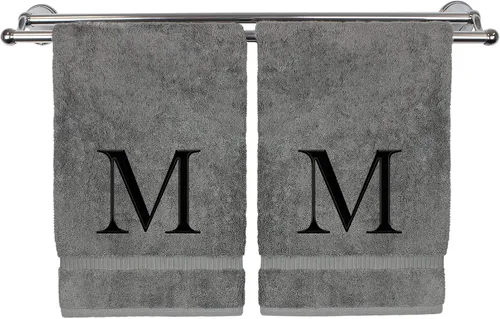 Miniatura 148 de Toalla de mano monogramada, regalo personalizado, juego de 2 - Toalla bordada con letra de bloque dorada - Extra absorbente 100% algodón turco