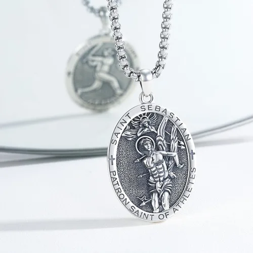 Miniatura 54 de Collar con colgante de plata de ley 925 con medalla de San Patrón, joyería religiosa para hombres y mujeres, con cadena de acero inoxidable 316L