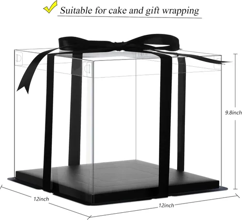 Miniatura 3 de XININSUN 6 Piezas Cajas Altas para Pasteles Transparentes Caja para pastel con Cinta, 12x12x 10 pulgadas, Ideal para Pasteles Grandes de 10" y 12