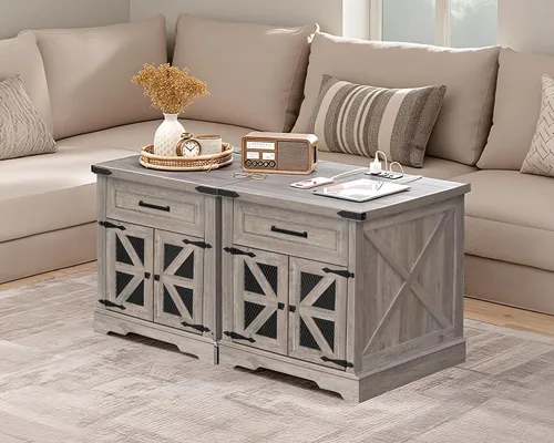 Miniatura 15 de RALGEND - Mesa auxiliar blanca estilo granja con estación de carga, mesa auxiliar grande de 24" para sofá, mesa auxiliar grande para sala de estar