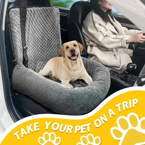 Miniatura 5 de Asiento de automóvil para perros pequeños y medianos, desmontable lavable, asiento elevador de seguridad para mascotas, cómodo, ultra suave y Gris