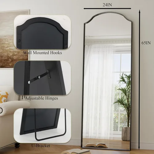 Miniatura 5 de Espejo arqueado de cuerpo completo con diseño único de esquina festoneada de 24 x 65 pulgadas, espejo de pared de longitud completa para dormitorio