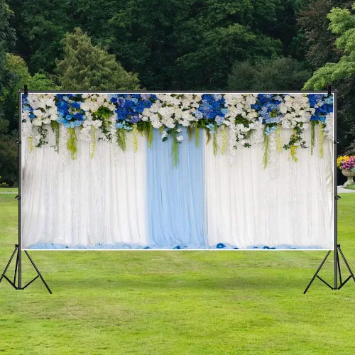 Miniatura 3 de AOFOTO Cortina de flores azules y blancas de 6 x 4 pies, telón de fondo de boda, romántico, cortinas de pared florales para novia, novio, damas