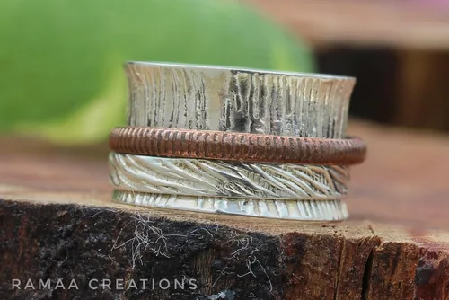 Miniatura 2 de Sterling Silver Spinner Ring Anxiety Silver and Copper Spinner Ring Fidget Spinner Ring for Women Handmade Two Spinner Ring Sterling Silver