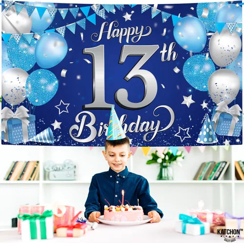 Miniatura 3 de KatchOn, Cartel de feliz cumpleaños número 13, negro y dorado, extragrande, 72 x 44 pulgadas, telón de fondo de feliz cumpleaños, pancarta de feliz