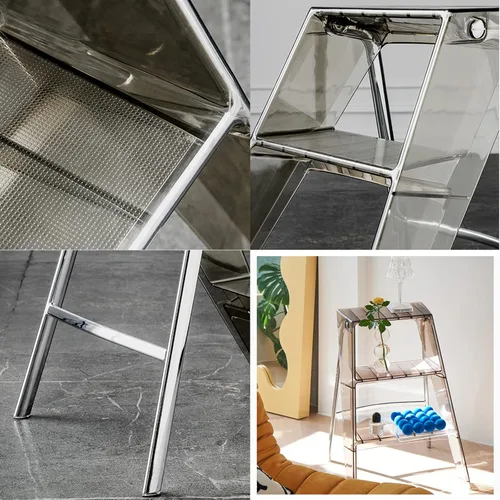 Miniatura 6 de Taburete de escalera de 3 escalones, escalera transparente, multifuncional, plegable, de acrílico, para el hogar, varios colores, escalera plegable