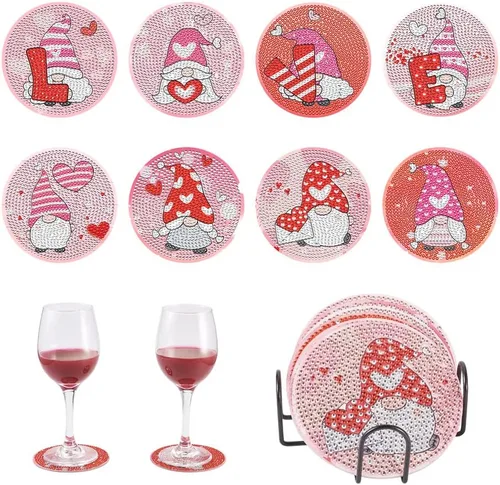 Miniatura 8 de FASHEWELRY 8 posavasos de arte de diamante con soporte para abejas, kit de posavasos de pintura de diamantes para bebidas, kits de arte de diamantes