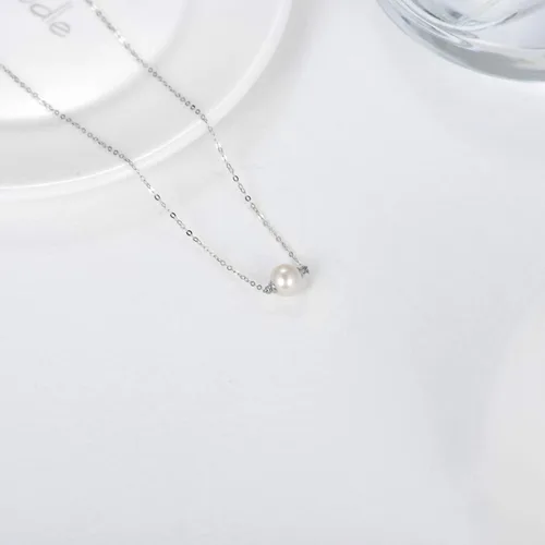 Miniatura 2 de Collar de perlas de oro macizo de 14 quilates para mujer, delicado collar de perlas cultivadas de agua dulce con colgante de collar con colgante