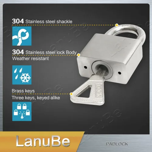 Miniatura 5 de LanuBe Candados marinos de acero inoxidable 304 con igual llave para uso en exteriores, cuerpo de 1-9/16 pulgadas de ancho, cuerpo de acero