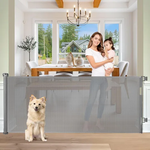 Miniatura 12 de Puerta de Bebé Retráctil Extra Ancha de 85 Pulgadas para Interiores, Puerta de Bebé Extra Larga para Exteriores, Puerta Extra Grande para Perros