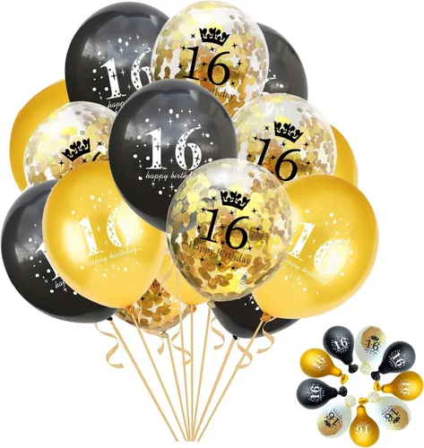Miniatura 11 de Jonhamwelbor Globos dorados y negros de 40 cumpleaños, decoraciones de fiesta, paquete de 15 globos de látex y confeti de 12 pulgadas impresos
